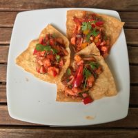 Fried wonton with a fruit salsa and tofu  at What Else Cafe in Hoi An