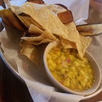 Mango salsa with plantain chips and tortillas at Bomba Tacos & Rum in Fairlawn