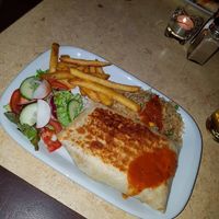 Vegan burrito with chips and salad at Casita Mexicana in Killarney
