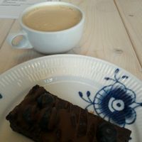 Brownie & chai - yum! at Yellow Rose in Copenhagen