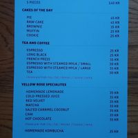 Menu part 1 at Yellow Rose in Copenhagen