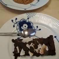 coconut and choco cookie & the amazing brownie (with coconut flakes and caramel topping)  at Yellow Rose in Copenhagen