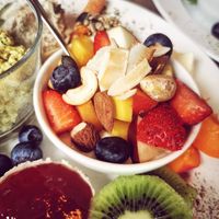 Soy yogurt with fruit and nuts at Cafe Juli in Aachen