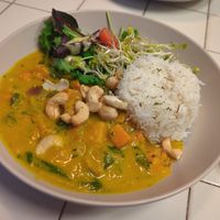Pumpkin curry with chard, cashew nuts and rice at Cafe Juli in Aachen