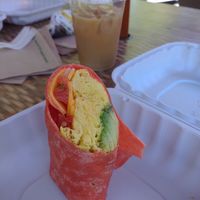 Vegan breakfast burrito. - veg bacon + avocado at The Copper Q in Big Bear Lake