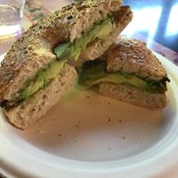 Vegan bagel with Avocado at The Copper Q in Big Bear Lake