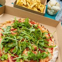 Veggie Sparker Pizza, Peri Peri Fries, & Potato Salad at The Square in St Just