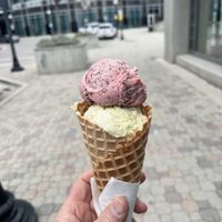 Lemon bar and cherry chip in a waffle cone  at Monkeywrench in Salt Lake City