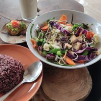 Vegetables and rice; can't go wrong at Bom Bowls in Pai