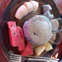 Blueberry pancakes at Bom Bowls in Pai