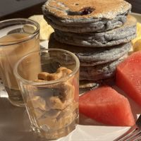 Blueberry pancakes  at Bom Bowls in Pai