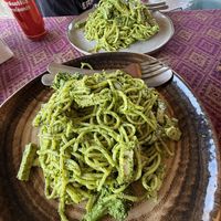 Spaghetti Pesto mit Tofu  at Bom Bowls in Pai