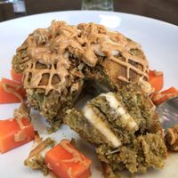 Matcha pancakes - dessert for breakfast  at Bom Bowls in Pai