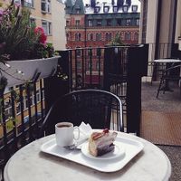 Vegan cake on the balcony.  at Citykonditoriet in Stockholm