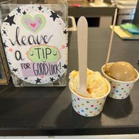 vegan java chip & vanilla raspberry swirl gelato. at Bank Street Creamery in Easton