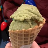Matcha on a waffle cone!  at Bank Street Creamery in Easton