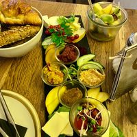 Vegetarian and vegan brunch on one plate  at Cafe Brooks in Hamburg