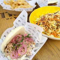 vegan bao, thai salad, yuca chips at Bao's in Porto