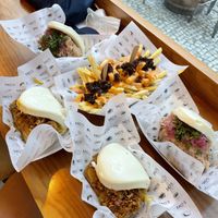 Vegan tofu and jackfruit bao bun (those fries are not vegan)   at Bao's in Porto