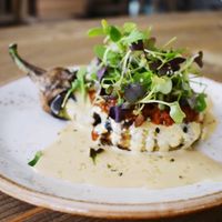 smoked aubergine with tahini dressing  at Manuka - Plaza del Mar in Marbella