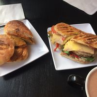 Breakfast sandwiches with vegan chickpea patties at Cafe Red in Seattle