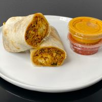 chorizo breakfast burrito (plated at home) at Cafe Red in Seattle