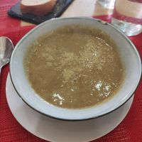Sopa del menú del dia: lentejas y calabaza at Veggie Penguin in Tenerife