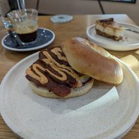 Bacon and egg bagel at Shift Eatery in Surry Hills