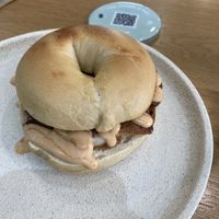 Bacon + egg bagel  at Shift Eatery in Surry Hills