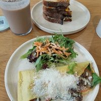 Vegan omelette and mushroom toastie at Shift Eatery in Surry Hills
