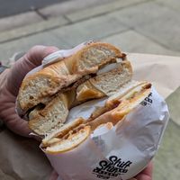 Bacon and egg bagel sandwich at Shift Eatery in Surry Hills