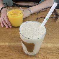 Banana caramel shake and fresh squeeze OJ  at Shift Eatery in Surry Hills