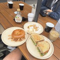 Bagel, pancake with ice cream, tofu sandwich   at Shift Eatery in Surry Hills