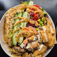 Poke bowl $20.00: miso ginger dressing was nice, lovely but wish the tofu was warmer at Shift Eatery in Surry Hills