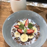 Granola and hot chocolate  at Shift Eatery in Surry Hills