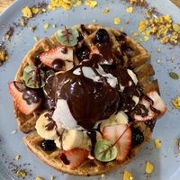 Chia waffle with notella at Shift Eatery in Surry Hills