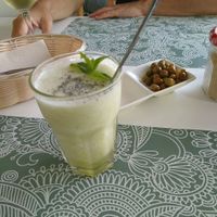 Fresh melon and mint juice (yum!) at Kuki's in Viella