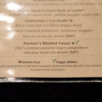 Vegan options and menu marking on dinner menu at Succulent Cafe in Solvang
