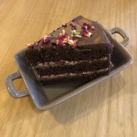 Delicious vegan cherry & chocolate cake! at Avocado in Barcelona