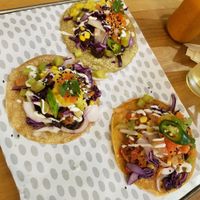 Vegan tacos - jackfruit and teriyaki tofu at Avocado in Barcelona