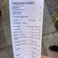 Receipt  at Freedom Cakes Bakery in Madrid