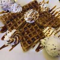 Ice cream Waffle with caramel  #Veganuary at Freedom Cakes Bakery in Madrid