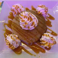 pancakes with vanilla sauce and whipped cream  at Freedom Cakes Bakery in Madrid