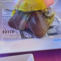 Breakfast Bagel filled with sausages, vacon,
hashbrown, ketchup and HP sauce at Freedom Cakes Bakery in Madrid