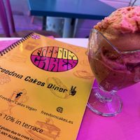 2 scoops fruits of the forest and strawberry   at Freedom Cakes Bakery in Madrid