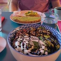 Brunch plate (avo toast) and "healthy" salad at Freedom Cakes Bakery in Madrid