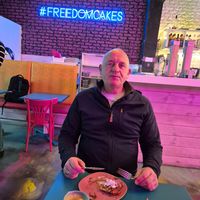 One happy vegan... at Freedom Cakes Bakery in Madrid