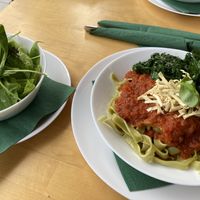 Pasta with side salad at Simple Green in Zagreb