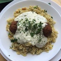 Daily plate: falafel with rice (in lieu of farro) at Simple Green in Zagreb