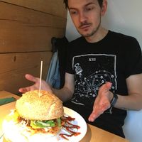 the spicy burger is ENORMOUS at Simple Green in Zagreb